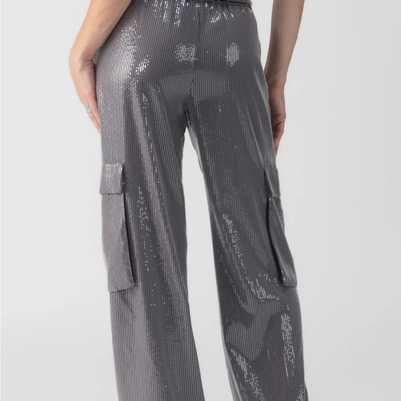 NWT Sequin Sanctuary Cargo Pants in Silver- Medium - Picture 2 of 2